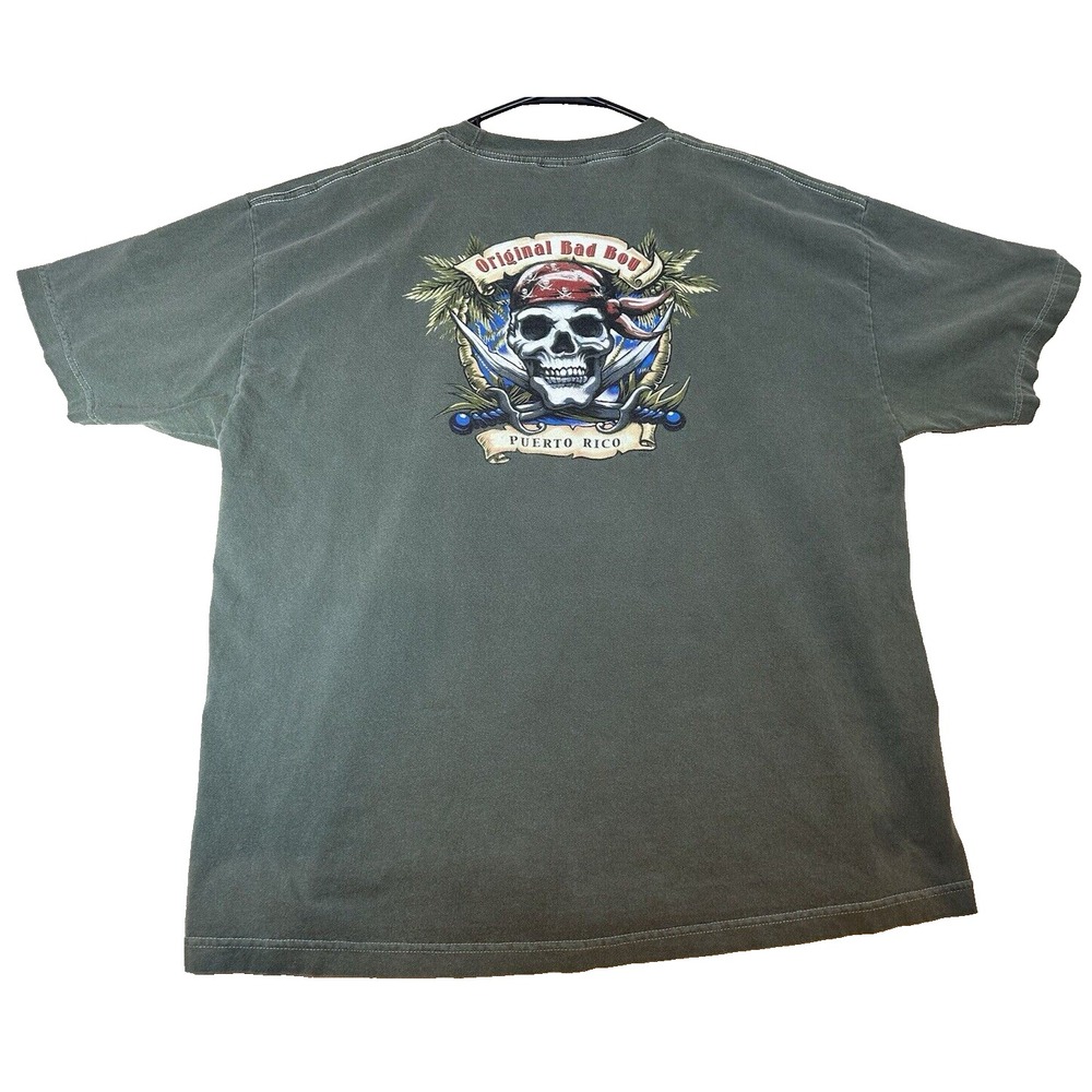 Puerto Rico Time flies having rum Men's  XL t-shirt pirate skull back